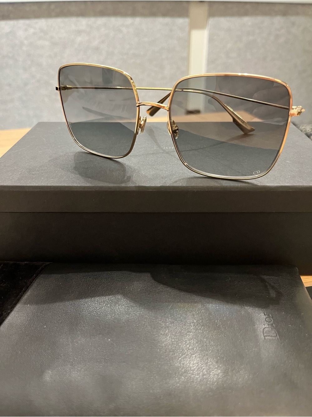 Dior Gold Frame Gray Gradient Oversized Square Sunglasses